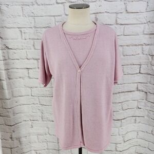 Vintage Pink Coquette Sweater Set Pastel Fairy Sparkle Beaded Bentley Size X XL